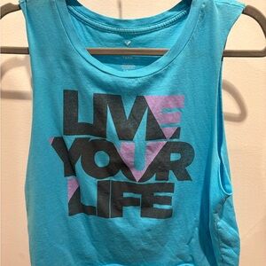 American Eagle Outfitters Turquoise and Black Graphic Muscle Tee